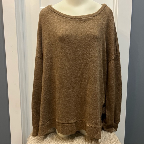 Gilli Women’s Hi-Lo Ribbon Knit Sweater Long Sleeve Brown Side Tie Plus Size 1X - Picture 1 of 8
